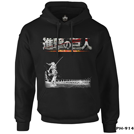Attack on Titan  Siyah Erkek Fermuarsız Kapşonlu
