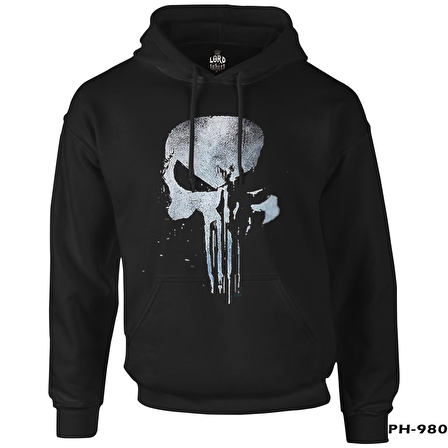 Punisher - Logo 2 Siyah Erkek Fermuarsız Kapşonlu