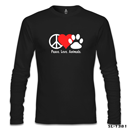 Peace Love Animals Siyah Erkek Sweatshirt