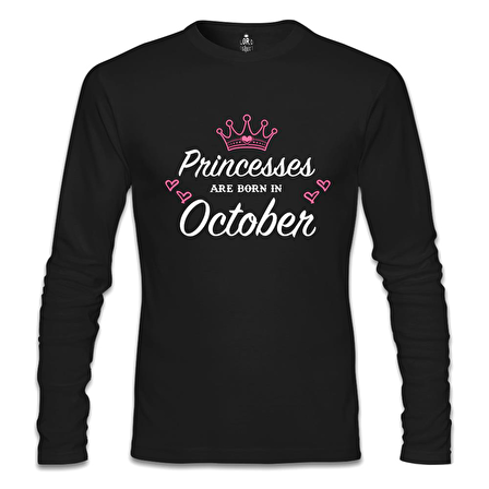 Princess Born in October - Heart Siyah Erkek Sweatshirt