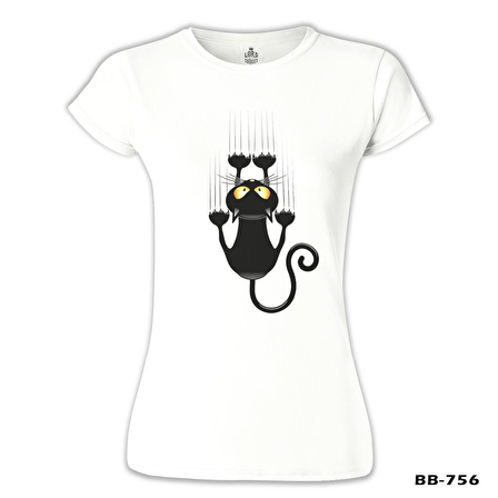 Kedi - Scratch Beyaz Bayan Tshirt