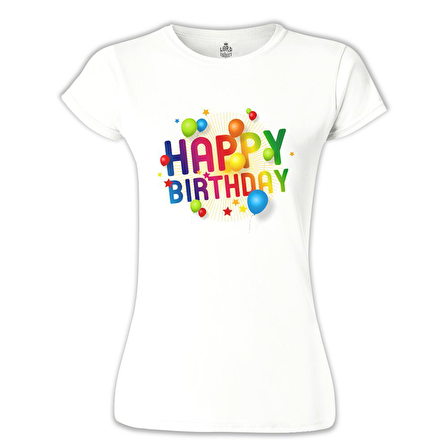 Happy Birthday Beyaz Bayan Tshirt