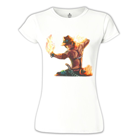 One Piece - Flame Beyaz Bayan Tshirt