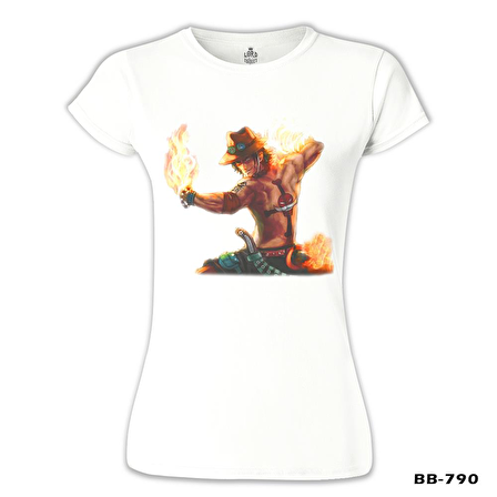 One Piece - Flame Beyaz Bayan Tshirt