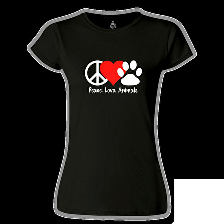 Peace Love Animals Siyah Bayan Tshirt