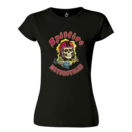 Motosiklet - Spitfire Siyah Bayan Tshirt