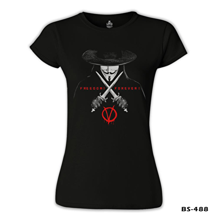 V for Vendetta - Freedom Siyah Bayan Tshirt