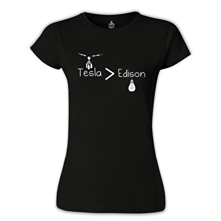 Tesla & Edison Siyah Bayan Tshirt