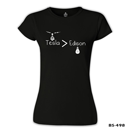 Tesla & Edison Siyah Bayan Tshirt