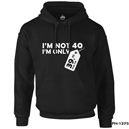 Yazı - I am not 40 Siyah Erkek Fermuarsız Kapşonlu