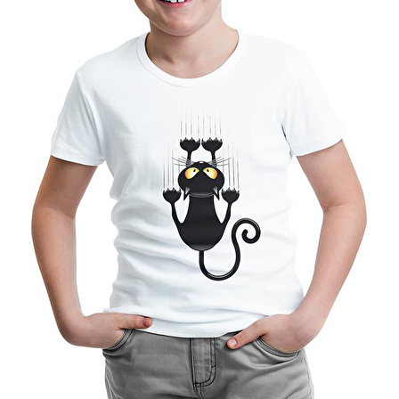 Kedi - Scratch Beyaz Çocuk Tshirt