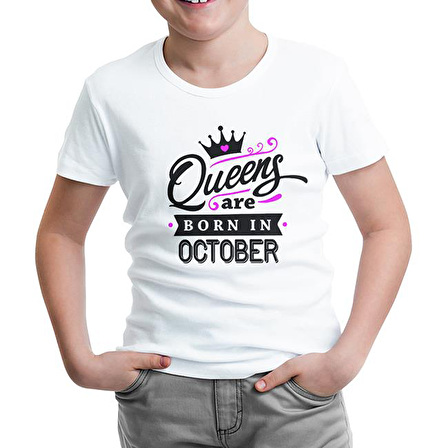Queens Born in October Beyaz Çocuk Tshirt