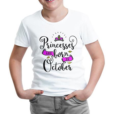 Princesses Born in October Beyaz Çocuk Tshirt