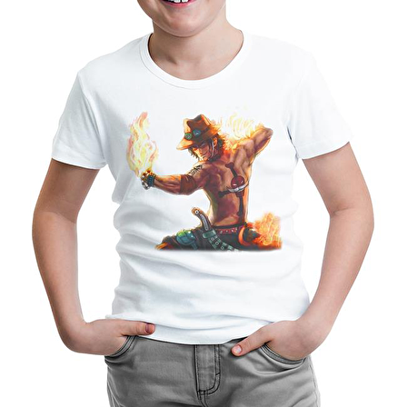 One Piece - Flame Beyaz Çocuk Tshirt