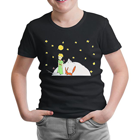 Küçük Prens - Moon and Back Siyah Çocuk Tshirt