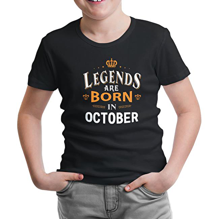 Legends Born in October - King Siyah Çocuk Tshirt