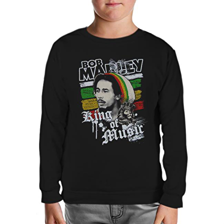 Bob Marley - King of Music Siyah Çocuk Sweatshirt