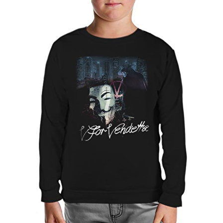 V for Vendetta Siyah Çocuk Sweatshirt