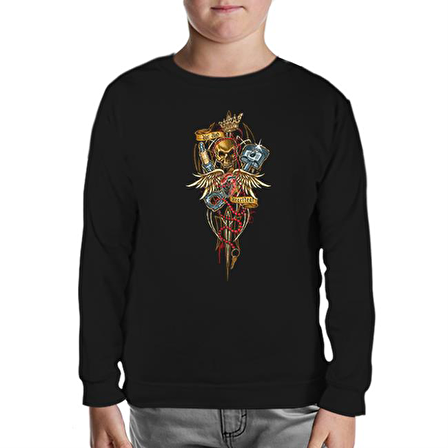 Motosiklet - Heartbeat Siyah Çocuk Sweatshirt