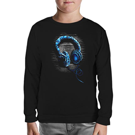 Headphone Siyah Çocuk Sweatshirt