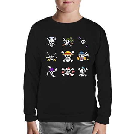 One Piece - Character Flags Siyah Çocuk Sweatshirt