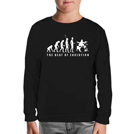 Drummer - The Beat of Evolution Siyah Çocuk Sweatshirt