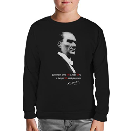 Atatürk - Ebediyen Türk Siyah Çocuk Sweatshirt