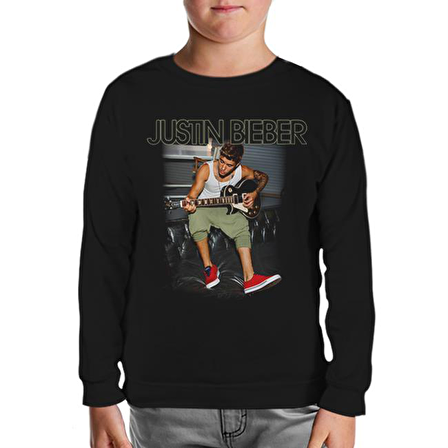 Justin Bieber - Guitar Siyah Çocuk Sweatshirt