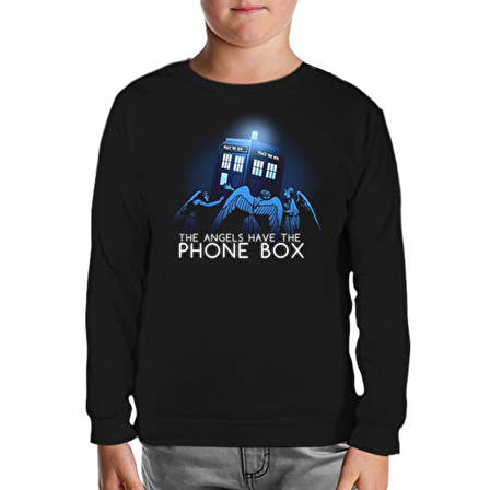 Doctor Who - Angels Have The Phone Box Siyah Çocuk Sweatshirt