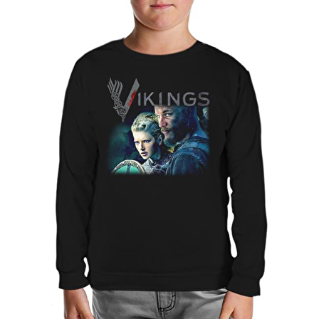 Vikings - Ragnar & Lagertha Siyah Çocuk Sweatshirt
