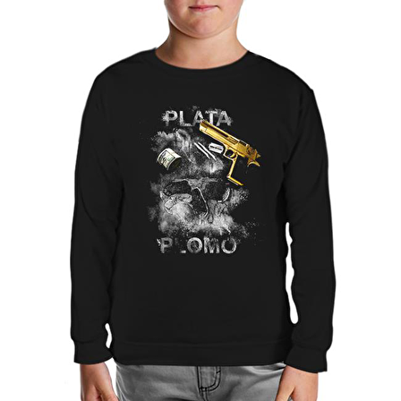 Narcos - Plata O Plomo Siyah Çocuk Sweatshirt