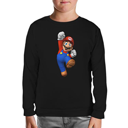 Mario & Luigi - Mario Siyah Çocuk Sweatshirt