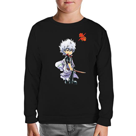 Gintama Gintoki Siyah Çocuk Sweatshirt
