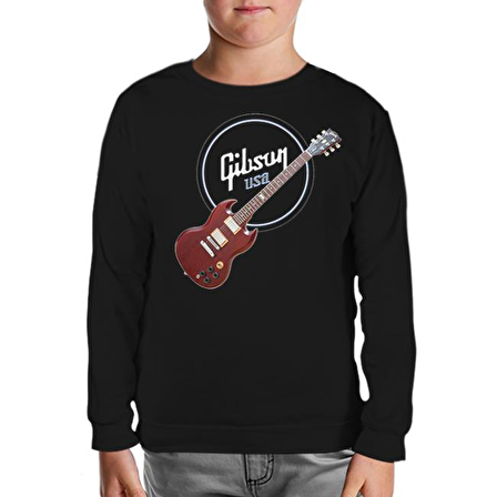 Gitar - Gibson - USA Siyah Çocuk Sweatshirt