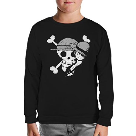 One Piece - Luffy Straw Hat 4 Siyah Çocuk Sweatshirt