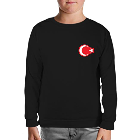 Ay Yıldız - Göğüs Logo Siyah Çocuk Sweatshirt