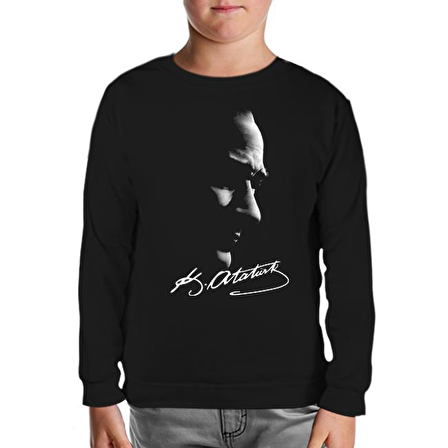 Atatürk - Atatürk İmza Siyah Çocuk Sweatshirt