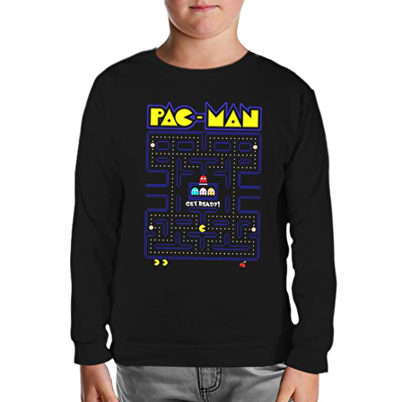 Pac-Man - Get Ready Siyah Çocuk Sweatshirt