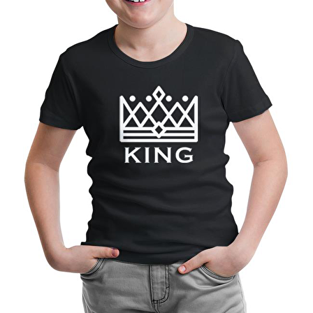 King and Queen - King Siyah Çocuk Tshirt