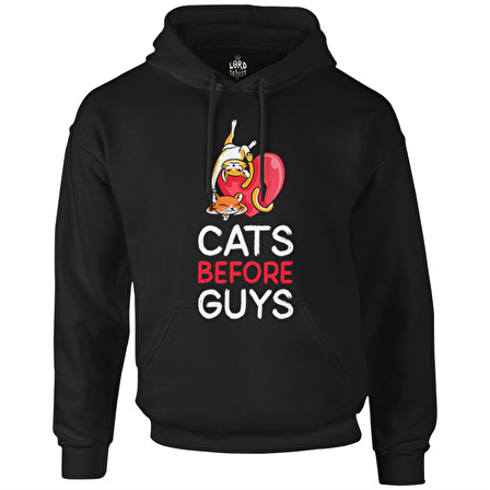 Cats Before Guys Siyah Erkek Fermuarsız Kapşonlu