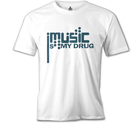 Music is My Drug Logo Beyaz Erkek Tshirt