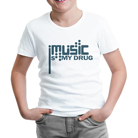 Music is My Drug Logo Beyaz Çocuk Tshirt
