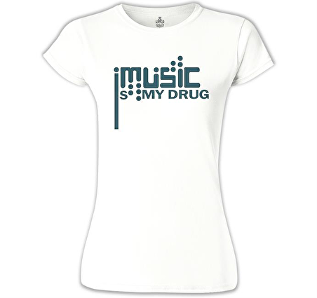 Music is My Drug Logo Beyaz Bayan Tshirt