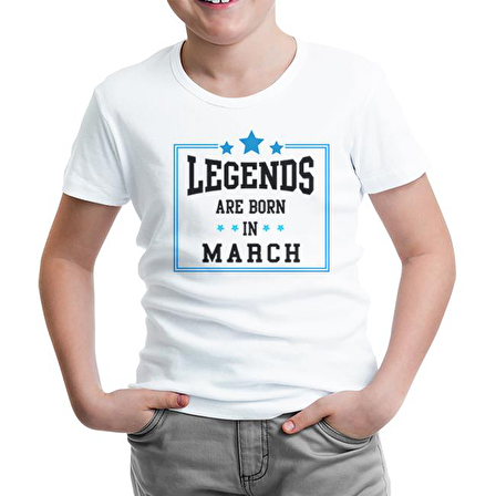 Legends Born in March Beyaz Çocuk Tshirt