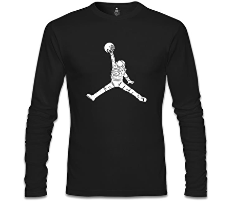 Astronot Uzay Topu Siyah Erkek Sweatshirt