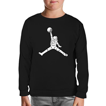 Astronot Uzay Topu Siyah Çocuk Sweatshirt