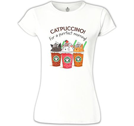 Catpuccino  Beyaz Bayan Tshirt