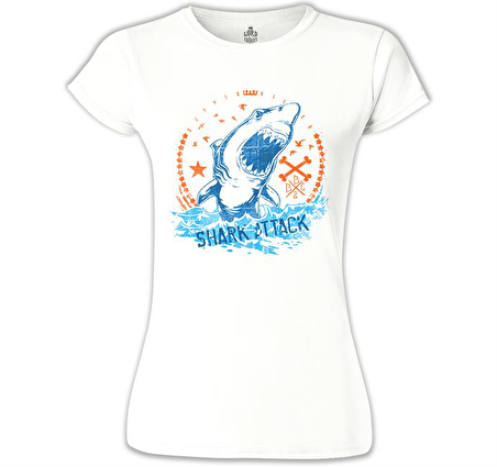 Shark Attack Beyaz Bayan Tshirt