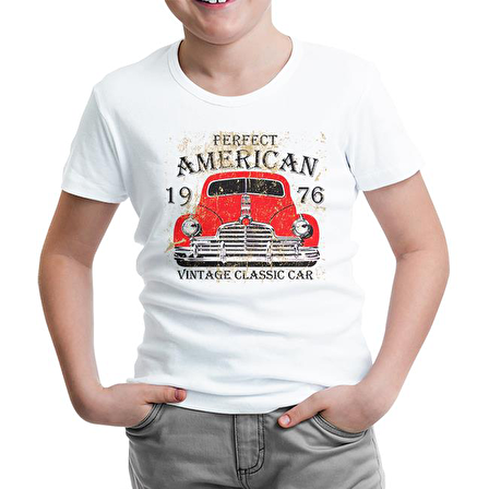 Amerikan Klasik Araba Beyaz Çocuk Tshirt
