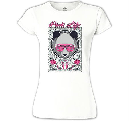 Panda - Pembe Beyaz Bayan Tshirt